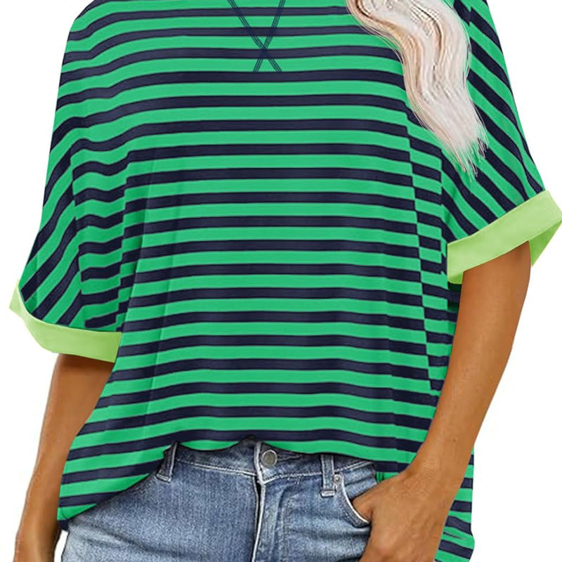 Kaufen Sie 2 gratis Versand🔥2025 Neu eingetroffen - 50% OFF🌺Gestreiftes Damen-T-Shirt mit entspannter Passform