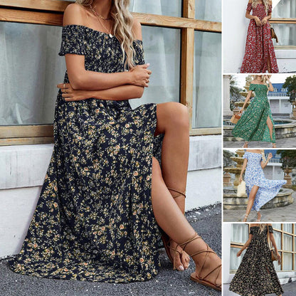 🔥Elegantes, schulterfreies Kleid mit Blumenmuster für Damen🔥