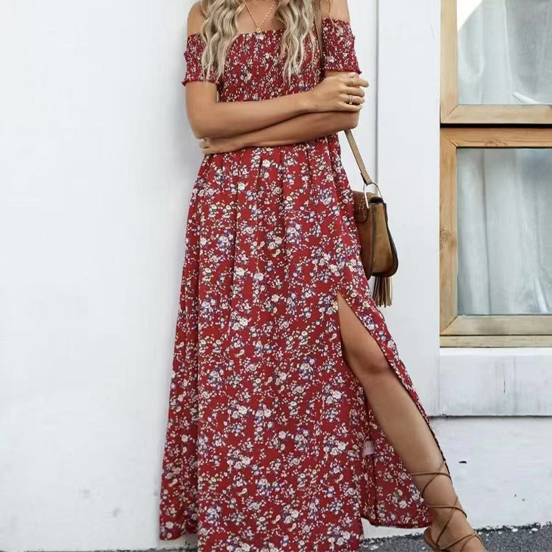 🔥Elegantes, schulterfreies Kleid mit Blumenmuster für Damen🔥