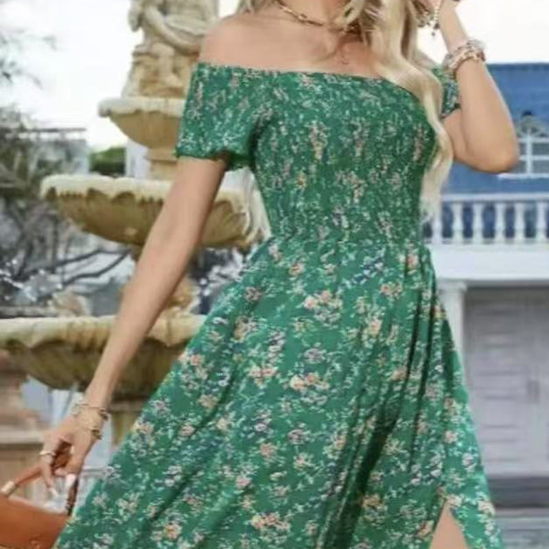 🔥Elegantes, schulterfreies Kleid mit Blumenmuster für Damen🔥