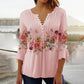 🌸💐2025 Mode neue Blumen gedruckt V-Ausschnitt plissiert Knopf T-Shirt unten Shirt