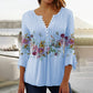 🌸💐2025 Mode neue Blumen gedruckt V-Ausschnitt plissiert Knopf T-Shirt unten Shirt