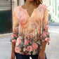 🌸💐2025 Mode neue Blumen gedruckt V-Ausschnitt plissiert Knopf T-Shirt unten Shirt