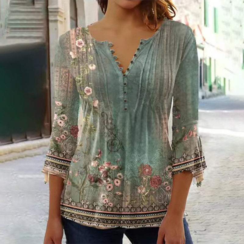 🔥2025 Neue Bestseller🔥 Damen bedrucktes Rundhalsshirt（Kaufen Sie 2 gratis Versand）