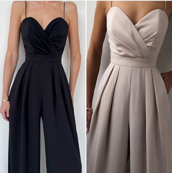 💥Einfarbiger, taillenverschlankender, gerader Jumpsuit mit Camisole für Damen
