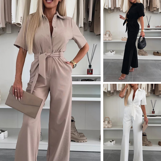 💕Button-Down-Jumpsuit mit Taillenband für Damen