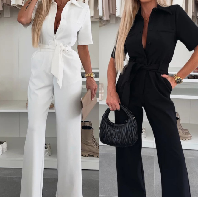 💕Button-Down-Jumpsuit mit Taillenband für Damen