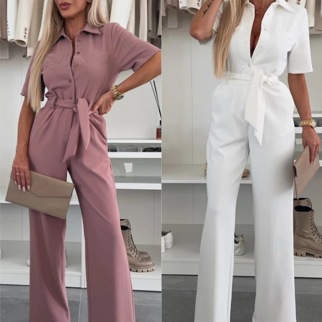 💕Button-Down-Jumpsuit mit Taillenband für Damen