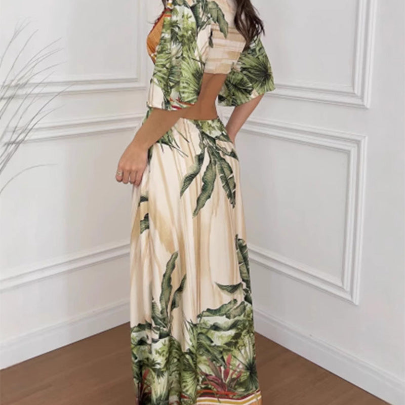 Maxikleid mit Leopardenmuster, Bindeband vorne und Cut-Outs