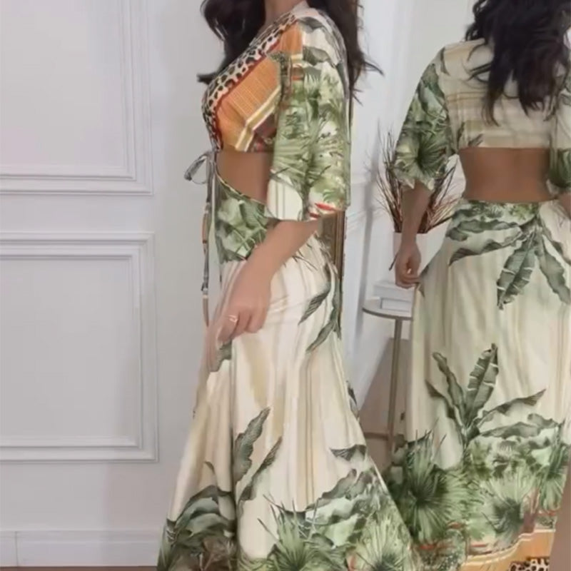 Maxikleid mit Leopardenmuster, Bindeband vorne und Cut-Outs