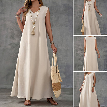 🔥Women's Sleeveless V-Neck Dress with Side Slit