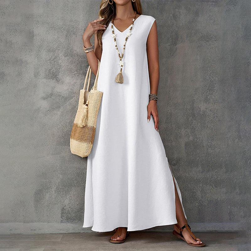 🔥Women's Sleeveless V-Neck Dress with Side Slit