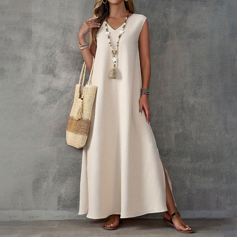 🔥Women's Sleeveless V-Neck Dress with Side Slit