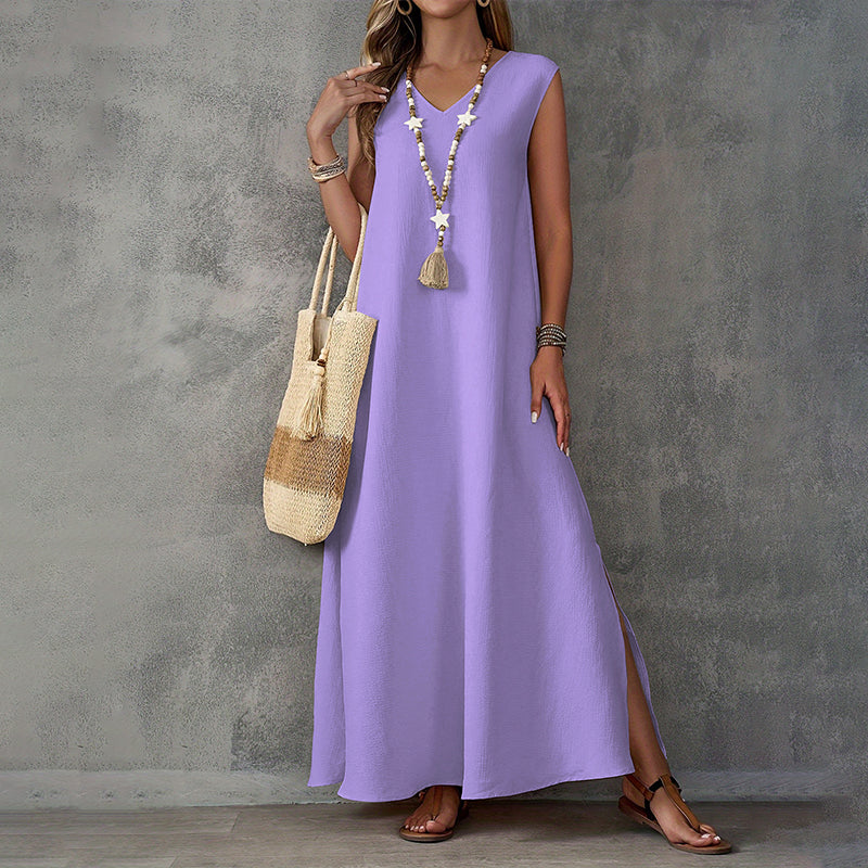 🔥Women's Sleeveless V-Neck Dress with Side Slit