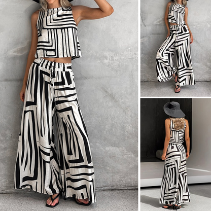 Zweiteiler mit Linienmuster: Ärmelloses Top & Hose mit weitem Bein
