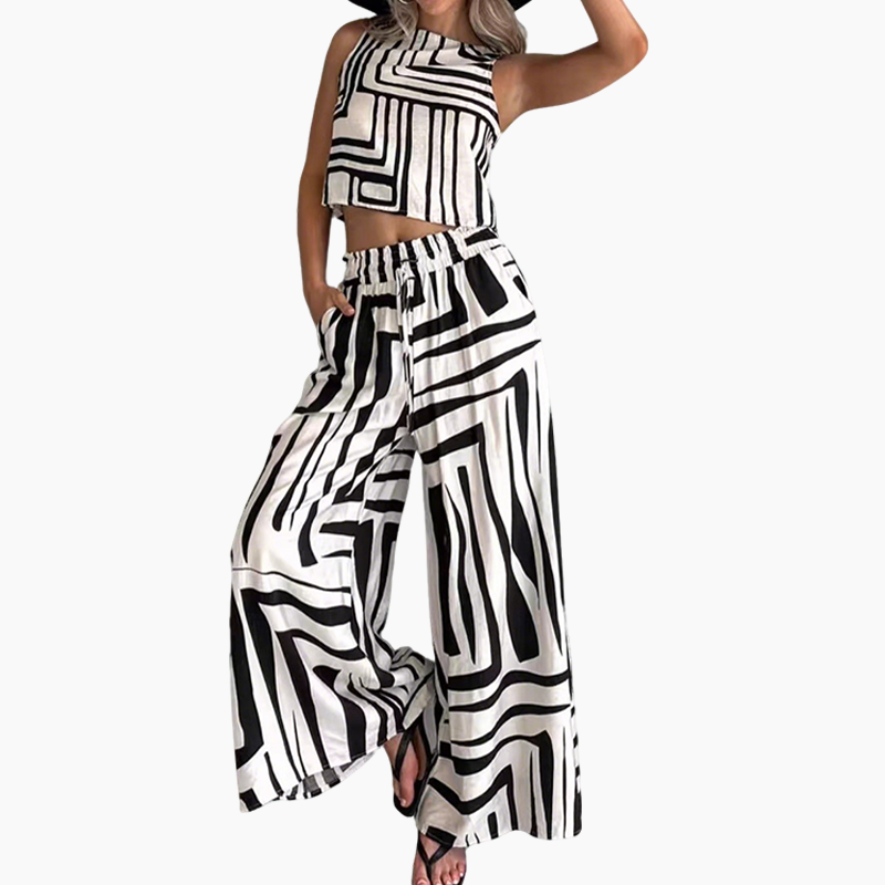 Zweiteiler mit Linienmuster: Ärmelloses Top & Hose mit weitem Bein