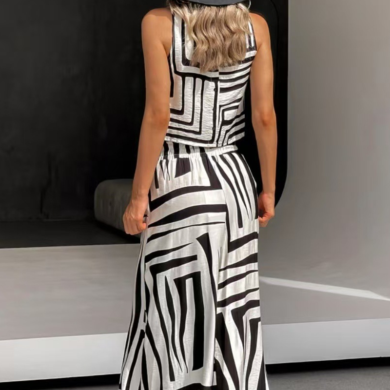Zweiteiler mit Linienmuster: Ärmelloses Top & Hose mit weitem Bein