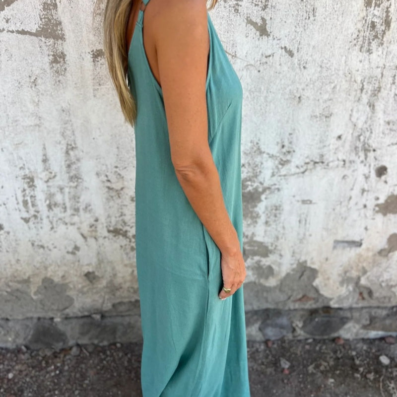 💧Lässiger Damen-Jumpsuit aus Baumwoll-Leinen-Mix mit Taschen und verstellbaren Trägern in lockerer Passform