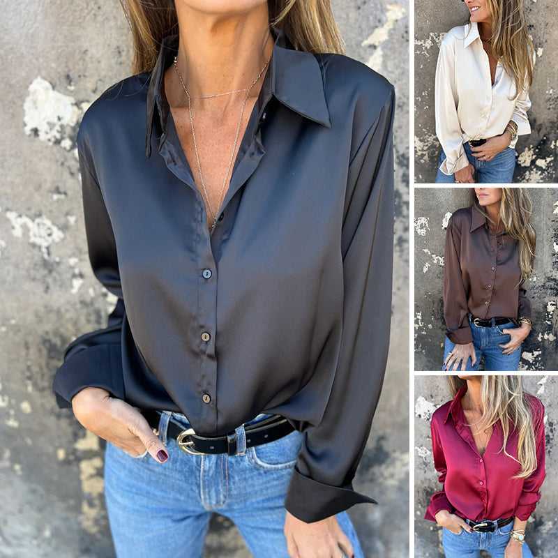 🎁🎁Elegantes Satinhemd mit langen Ärmeln（Kaufen Sie 2 gratis Versand）