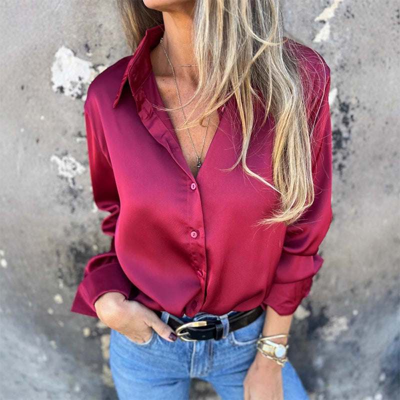 🎁🎁Elegantes Satinhemd mit langen Ärmeln（Kaufen Sie 2 gratis Versand）