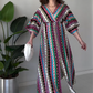 Maxikleid für Damen mit Print, Colorblock-Design und V-Ausschnitt