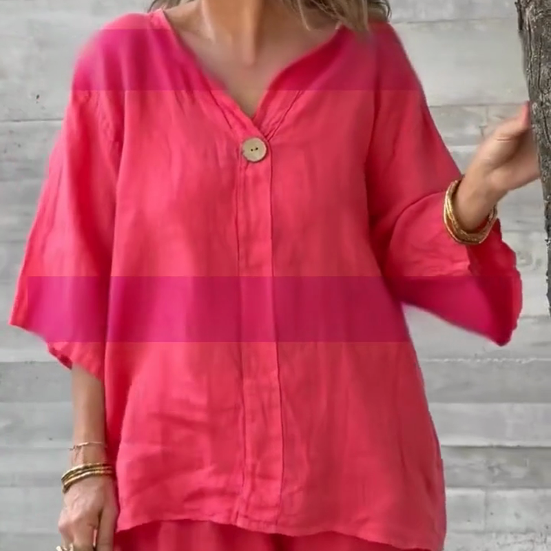 🎁🔥Zweiteiler in lockerer Passform: Bluse mit 3/4-Ärmeln & Hose mit weitem Bein
