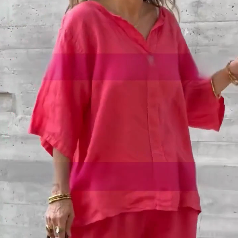 🎁🔥Zweiteiler in lockerer Passform: Bluse mit 3/4-Ärmeln & Hose mit weitem Bein