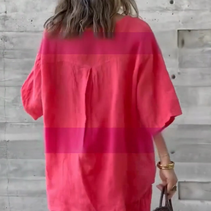 🎁🔥Zweiteiler in lockerer Passform: Bluse mit 3/4-Ärmeln & Hose mit weitem Bein