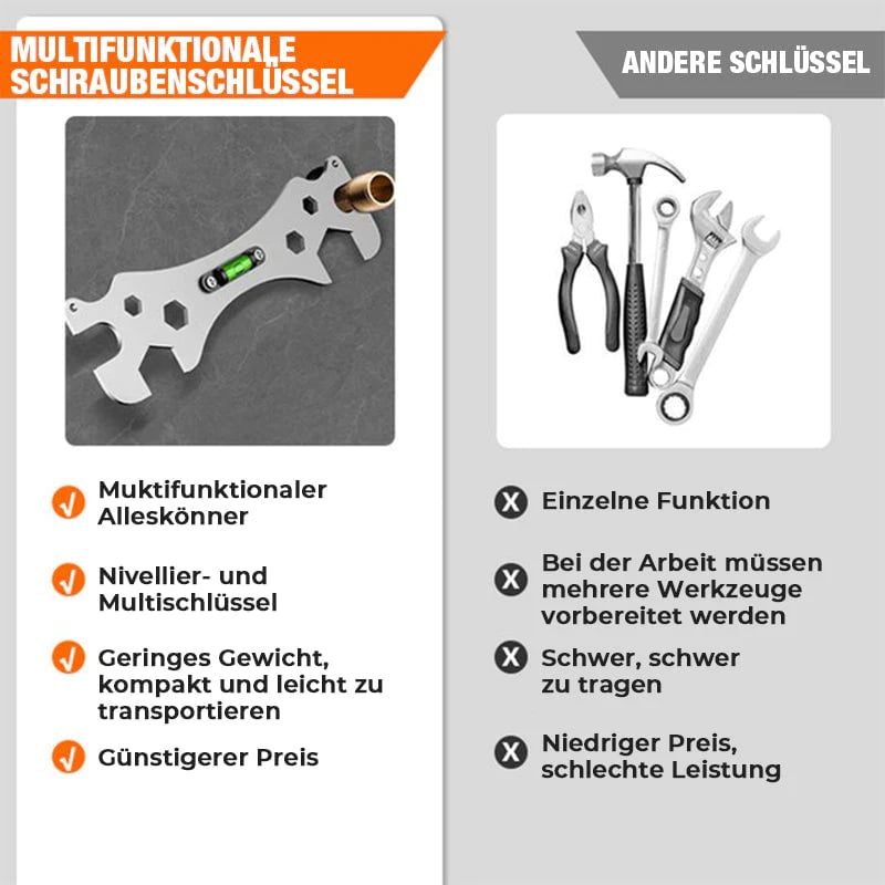 ✨Das ideale Werkzeug für Ihr Badezimmer✨ Multifunktionaler Wasserwaagen-Schlüssel für das Badezimmer