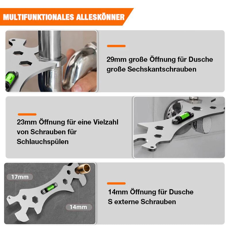 ✨Das ideale Werkzeug für Ihr Badezimmer✨ Multifunktionaler Wasserwaagen-Schlüssel für das Badezimmer