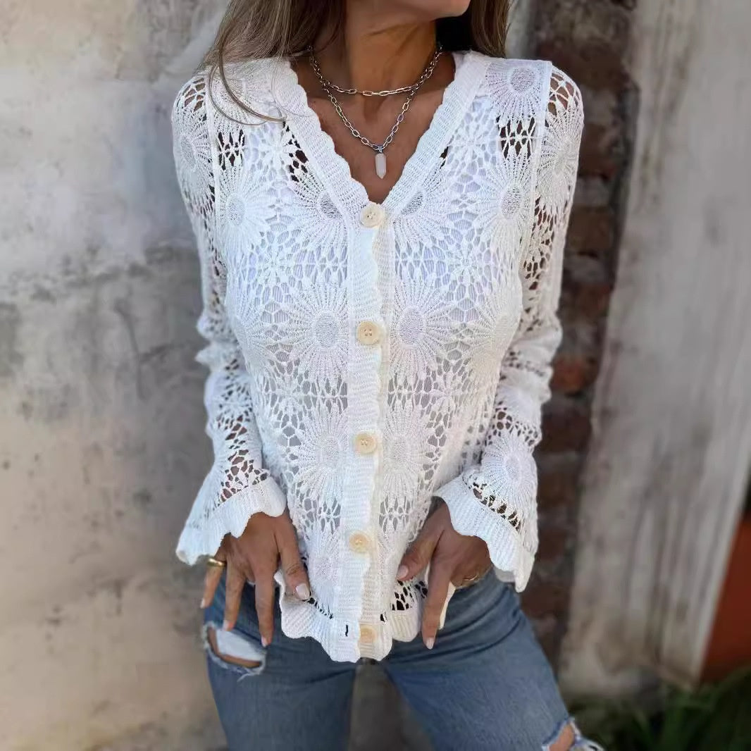 🌸Sommer Hot Sale 49%OFF🌸Women's Lace V-Neck Long Sleeve Top