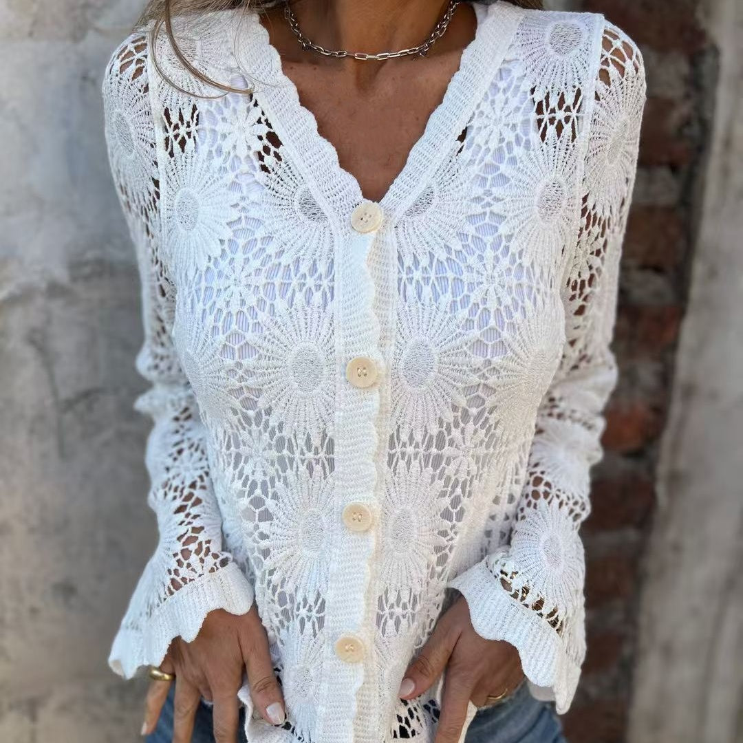 🌸Sommer Hot Sale 49%OFF🌸Women's Lace V-Neck Long Sleeve Top