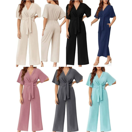 ❤️Eleganter V-Ausschnitt Jumpsuit mit breiter Taille und Bindeband für Damen