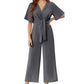 ❤️Eleganter V-Ausschnitt Jumpsuit mit breiter Taille und Bindeband für Damen
