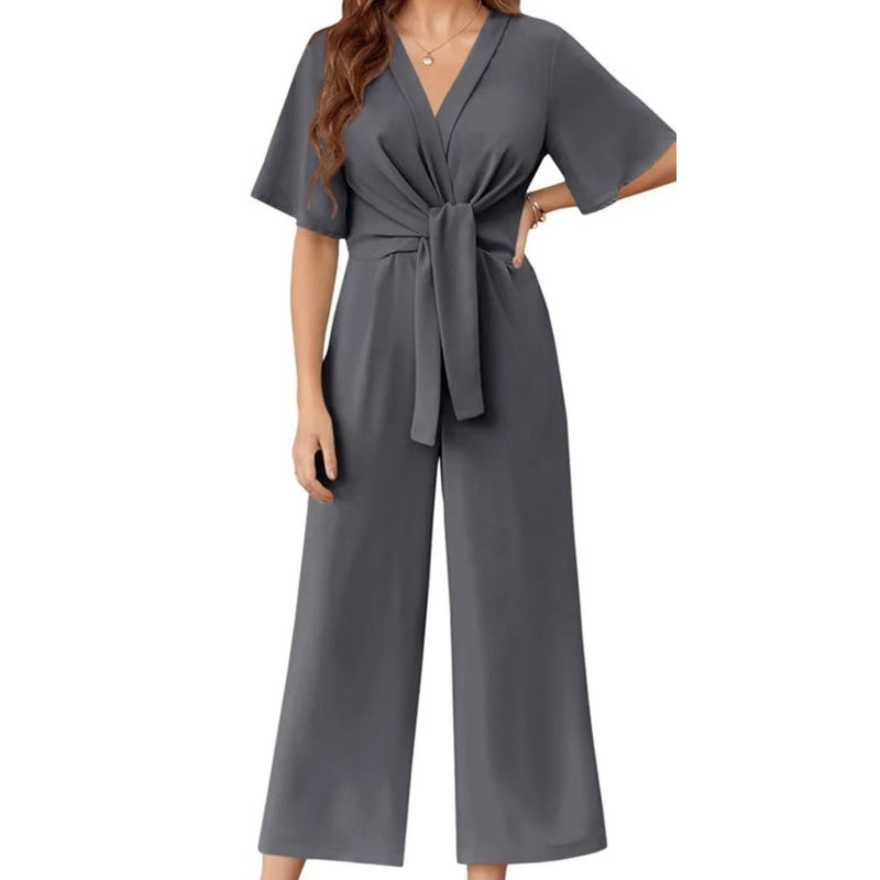 ❤️Eleganter V-Ausschnitt Jumpsuit mit breiter Taille und Bindeband für Damen