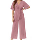 ❤️Eleganter V-Ausschnitt Jumpsuit mit breiter Taille und Bindeband für Damen