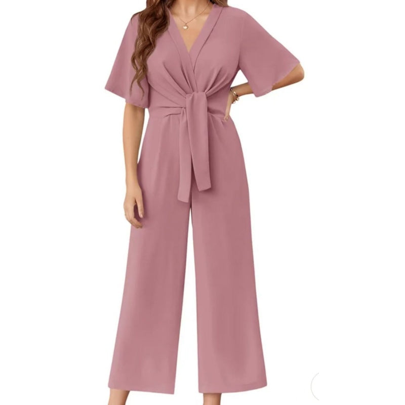 ❤️Eleganter V-Ausschnitt Jumpsuit mit breiter Taille und Bindeband für Damen