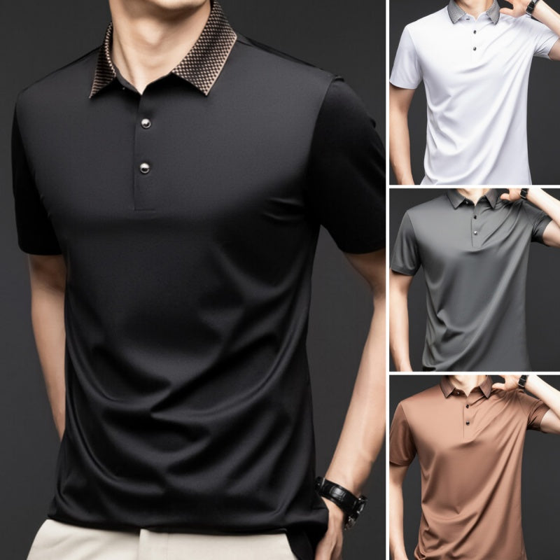 👔😎Herren T-Shirt mit kurzen Ärmeln und Hemdkragen im Business-Casual-Stil