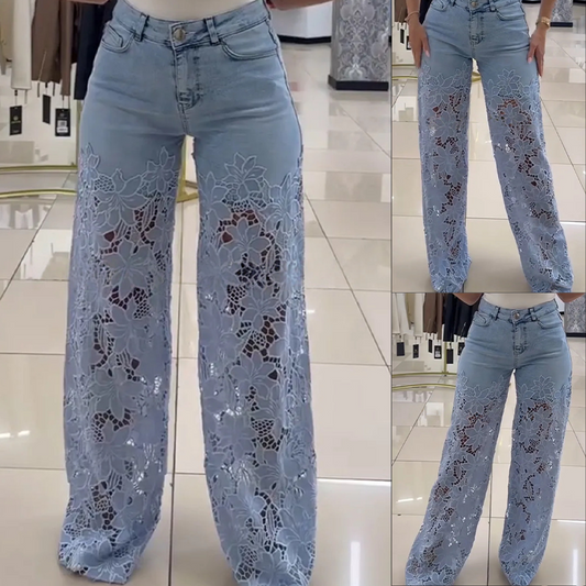 🌸Gespleißte Jeans mit Spitze🔥