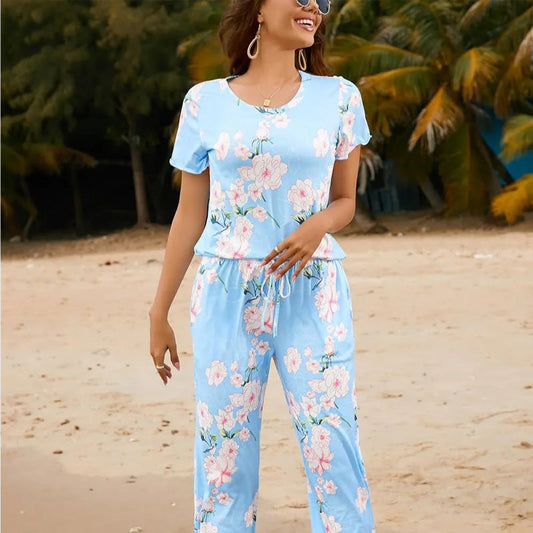 🎁Bedrucktes Damen Top & Hose Nachtwäsche Set