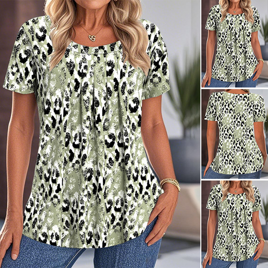 🌸🌸Lässiges Kurzarm-Top für Damen mit Druck und Rundhalsausschnitt🌸🌸