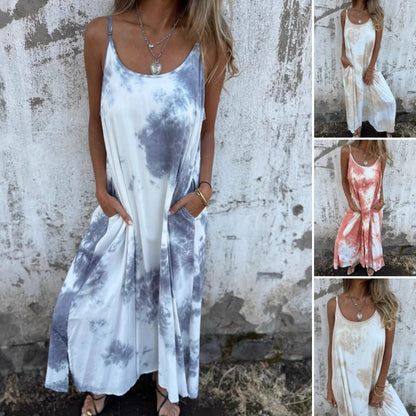 🌸🌸Batik-Kleid mit Farbverlauf und Spaghettiträgern für Damen