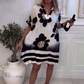 Locker geschnittenes Damenkleid mit Print und tiefem Tunika-Ausschnitt