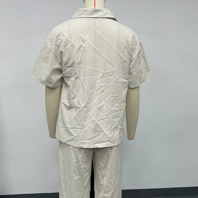 💖Kurzarmhemd und weite Hose aus Baumwolle und Leinen