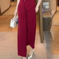 🌿✨Zweiteiliges Damen-Set aus kurzarm-Top mit V-Ausschnitt und weiter Hose