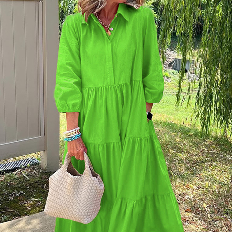 Damen Freizeitkleid in Knöchellänge mit Kragen und lockerer Passform