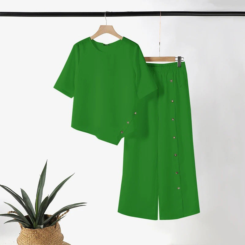💎 -50% AUF 2-TEILIGES SET! 💎 Asymmetrisches Top & Weite Hose mit Knopf-Detail für Beruf & Freizeit 👖✨