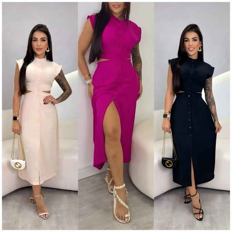 🌼Elegantes Kleid mit Kappenärmeln und Schlitz für Damen