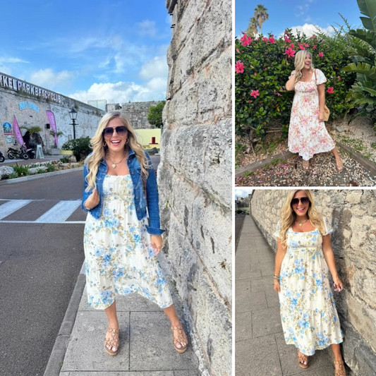 🏖️Sommer-Hot-Sale 49% Rabatt🌼Bedrucktes, plissiertes Kurzarmkleid für Damen mit quadratischem Ausschnitt