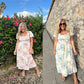 🏖️Sommer-Hot-Sale 49% Rabatt🌼Bedrucktes, plissiertes Kurzarmkleid für Damen mit quadratischem Ausschnitt
